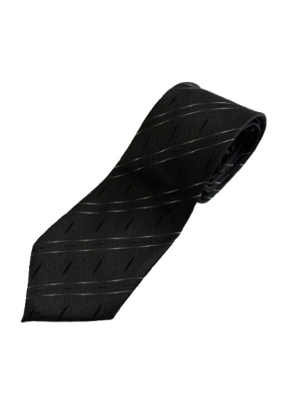 Vintage V IATLY Men' Classic Black & White Subtle Diagonal Stripe 100% Silk Tie